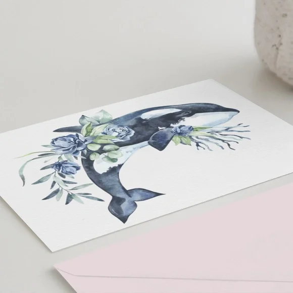 Watercolor Orca Whale Wall Art Illustration Print Unframed - Picture 5 of 9